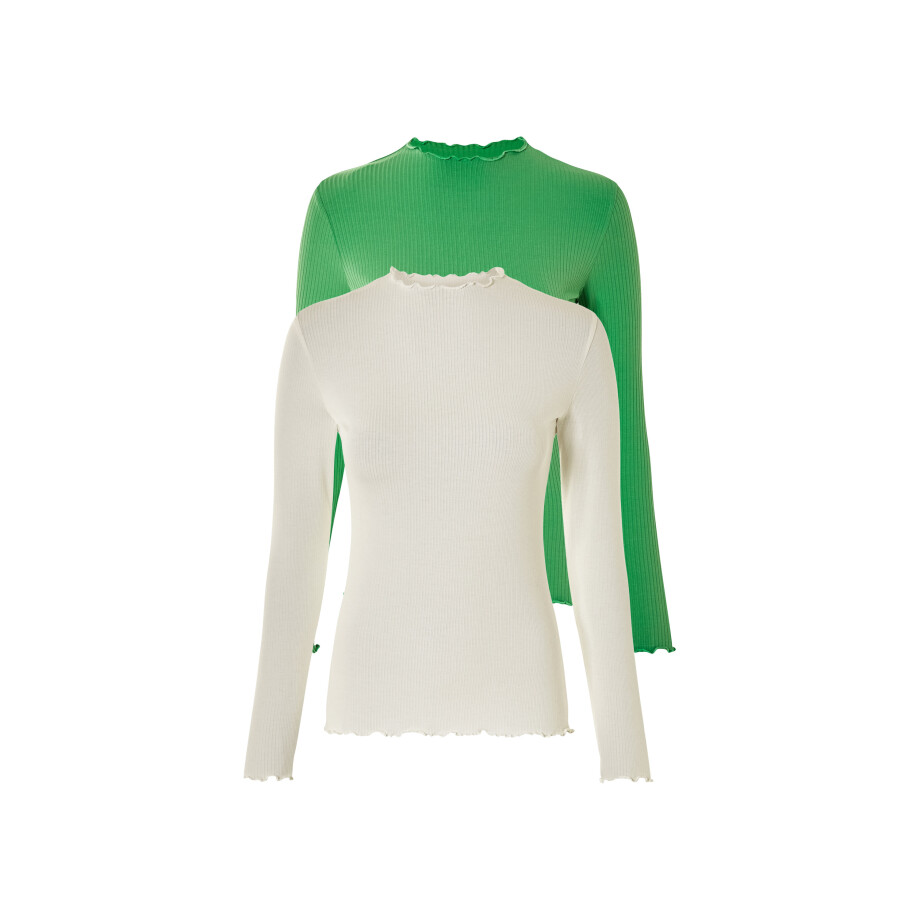 esmara 2 dames shirts (Groen/wit, M (40/42)) afbeelding 1