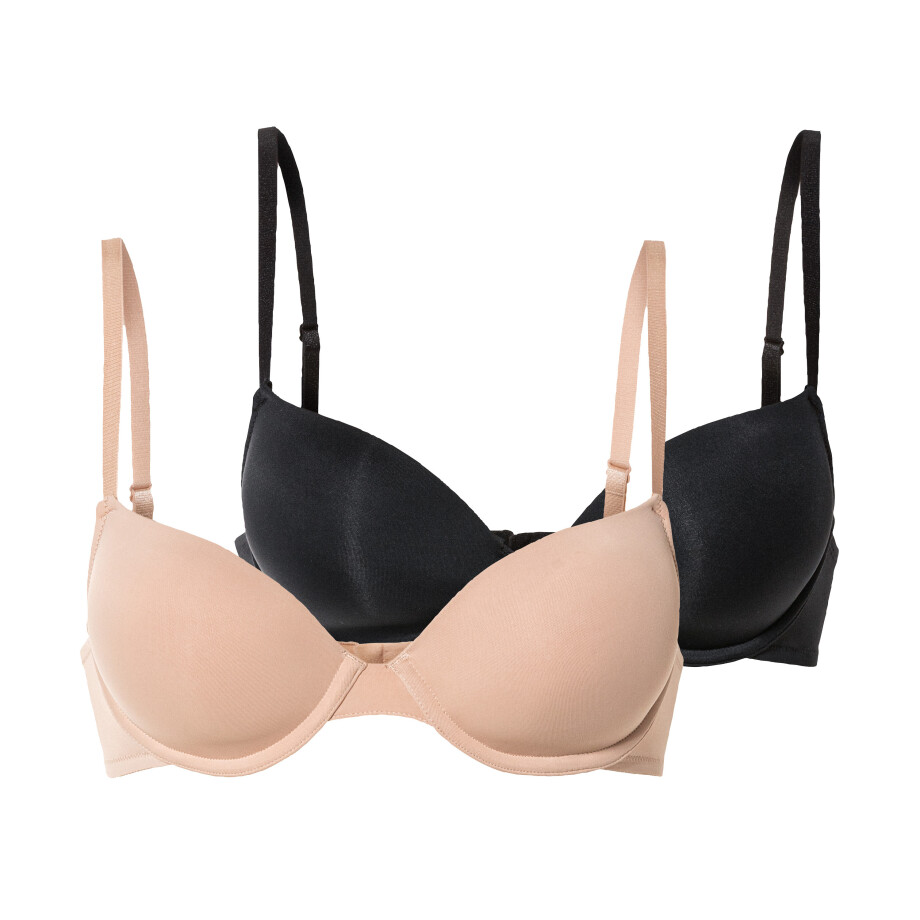 esmara 2 dames beugel bh's (80B, Zwart/beige) afbeelding 1