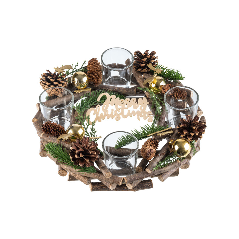 LIVARNO home Kerstkrans met 4 waxinelichthouders (Goud) LIVARNO home Kerstkrans met 4 waxinelichthouders (Goud) afbeelding 1