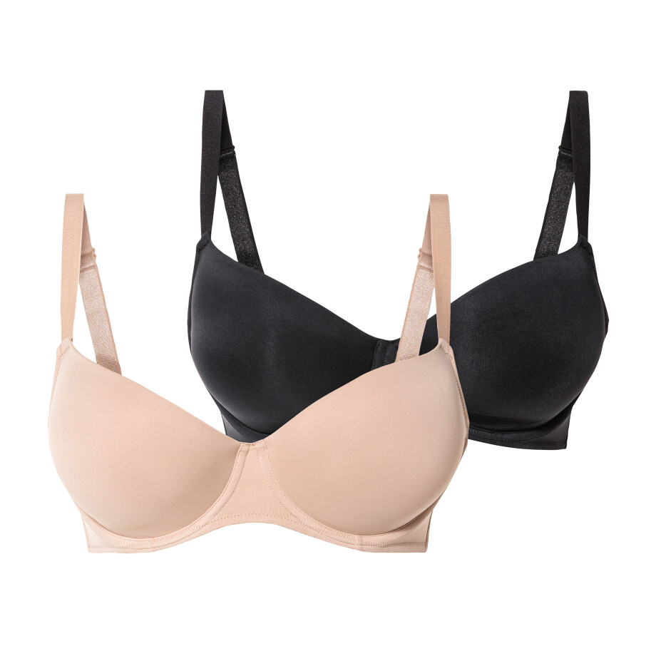esmara 2 dames beugel bh's (90C, Zwart/beige) afbeelding 1