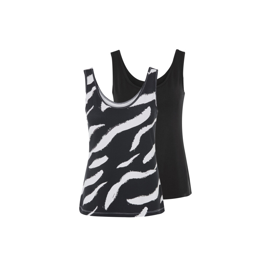 esmara 2 dames tops (Zwart/print, S (36/38)) esmara 2 dames tops (Zwart/print, S (36/38)) afbeelding 1