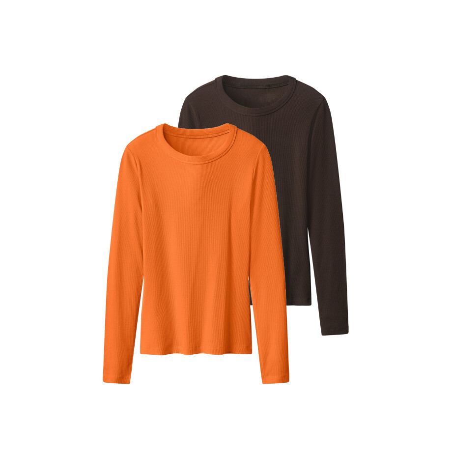 esmara 2 Geribde dames shirts (donkerbruin/oranje, M (40/42)) afbeelding 1