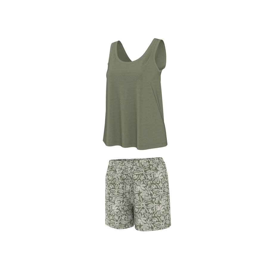 esmara Korte dames pyjama met linnen (Groen, XS (32/34)) afbeelding 1