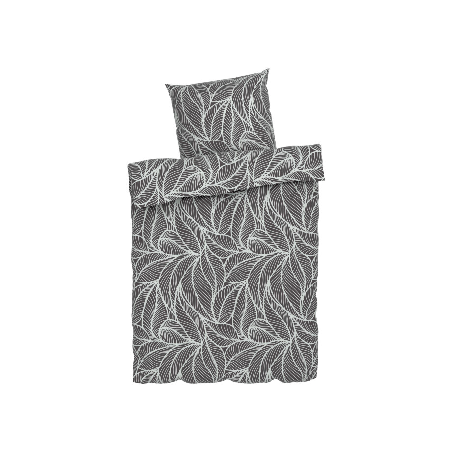 LIVARNO home Satijnen dekbedovertrek 140 x 200 cm (grijs/bladeren) afbeelding 1