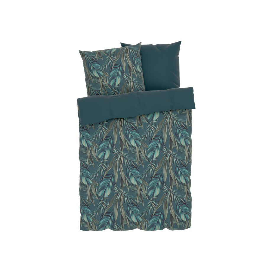 LIVARNO home Satijnen dekbedovertrek 240 x 220 cm (Bladeren turquoise) afbeelding 1