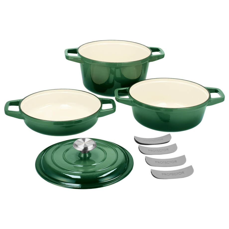 SILVERCREST Gietijzeren pannenset, 3 pannen, 1 deksel (Groen) afbeelding 1