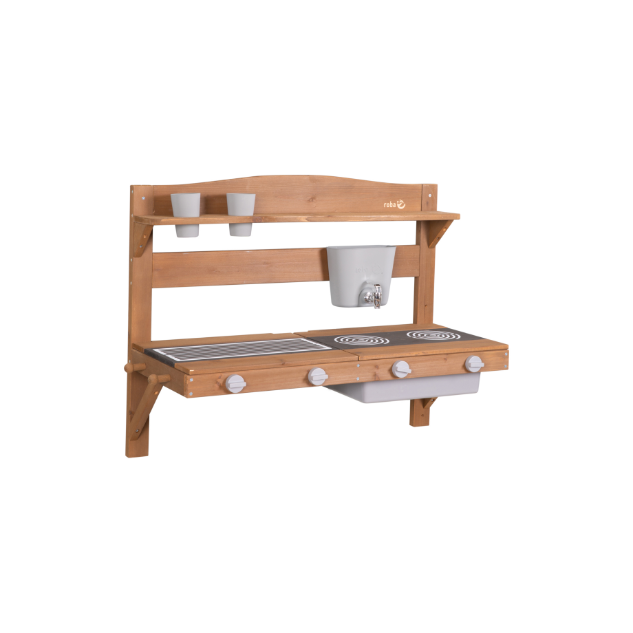 roba Houten speelgoed keuken om op te hangen (85x35x65, Teak) afbeelding 1