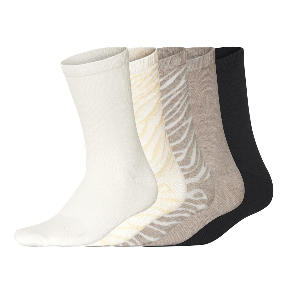 esmara 5 Paar sokken (Print/beige/wit/zwart, 39-42) afbeelding 1