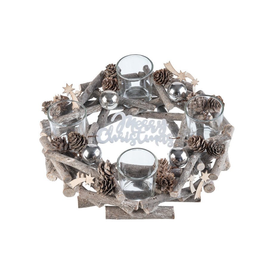 LIVARNO home Kerstkrans met 4 waxinelichthouders (Zilver) afbeelding 1