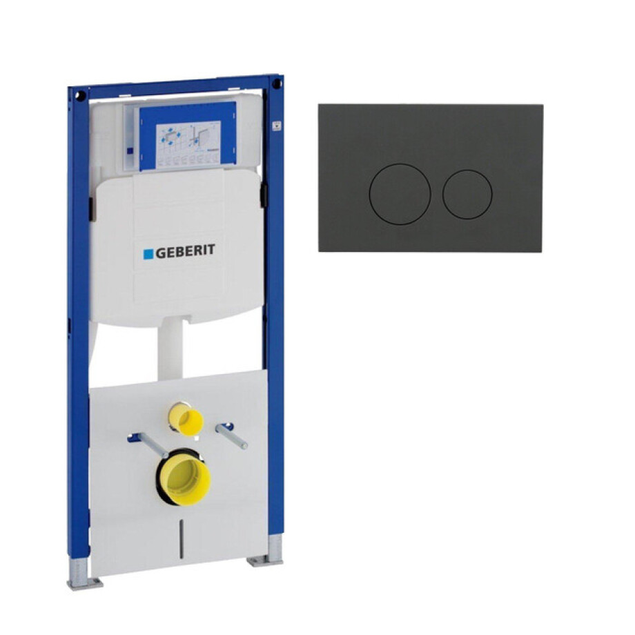 Geberit Duofix Inbouwreservoir UP320 met QeramiQ push bedieningsplaat mat antraciet - wand 112cm - ronde knoppen - kunststof wit glans SW1102376/SW1242378 afbeelding 1