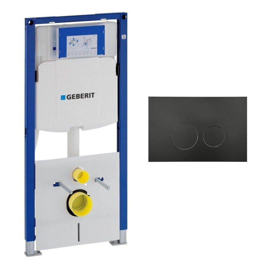 Geberit Duofix Inbouwreservoir UP320 met QeramiQ push bedieningsplaat - wand 112cm - ronde knoppen - kunststof zwart mat SW706188 SW1242378 afbeelding 1