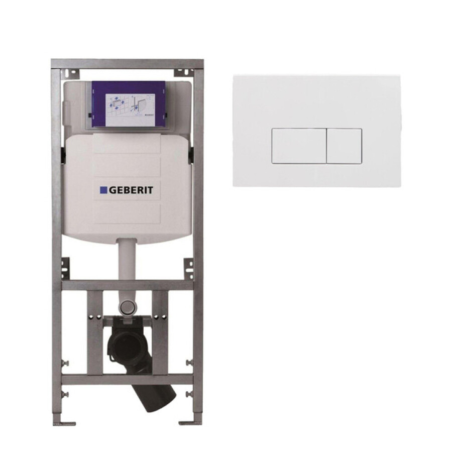 Geberit Inbouwreservoir UP320 met QeramiQ push bedieningsplaat - dualflush - rechthoekige knoppen - kunststof wit glans SW706187 0701131 afbeelding 1