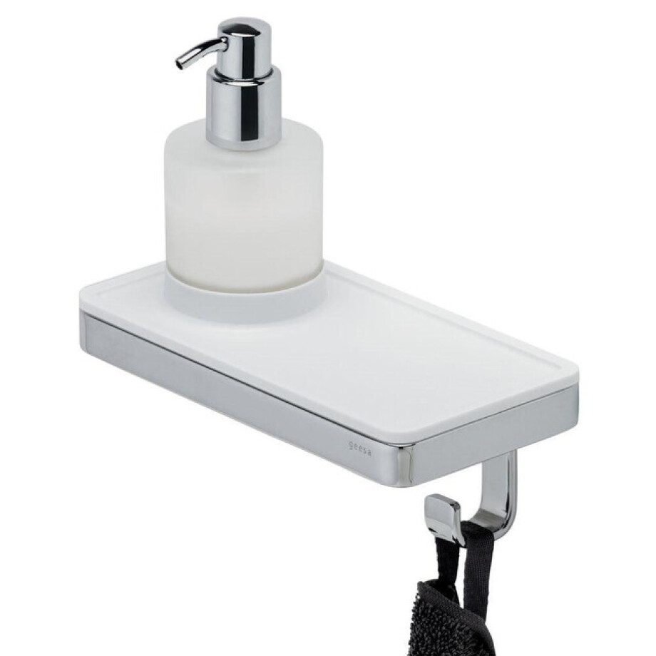 Geesa Frame Zeepdispenser met planchet en handdoekhaak Wit / Chroom 918816-02 afbeelding 1