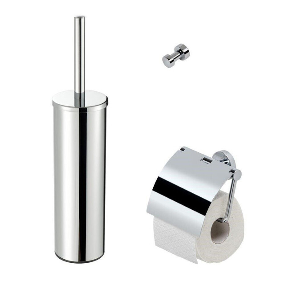 Geesa Nemox Toiletaccessoireset - Toiletborstel met houder - Toiletrolhouder met klep - Handdoekhaak - Chroom 916500-02-115 afbeelding 1