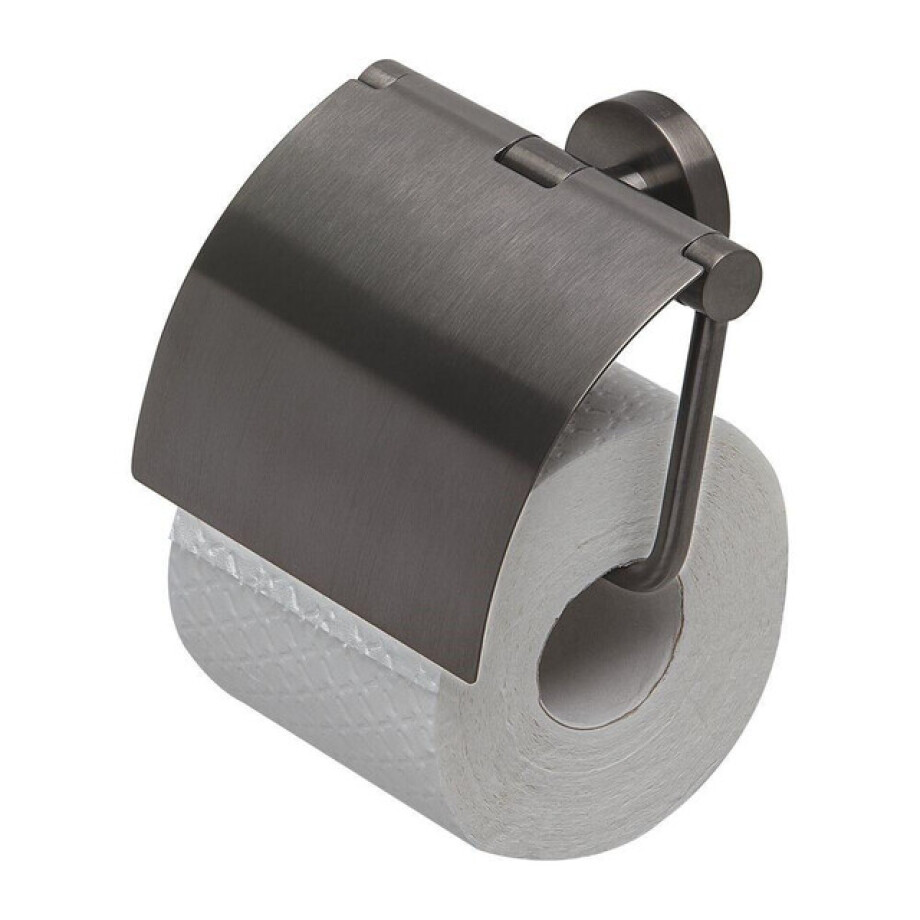Geesa Nemox Toiletrolhouder met klep Zwart metaal geborsteld 916508-09 afbeelding 1