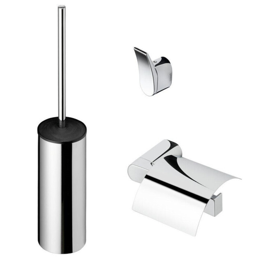 Geesa Wynk Toiletaccessoireset - Toiletborstel met houder - Toiletrolhouder met klep - Handdoekhaak - Chroom 914500-02-115 Geesa Wynk Toiletaccessoireset - Toiletborstel met houder - Toiletrolhouder met klep - Handdoekhaak - Chroom 914500-02-115 afbeelding 1