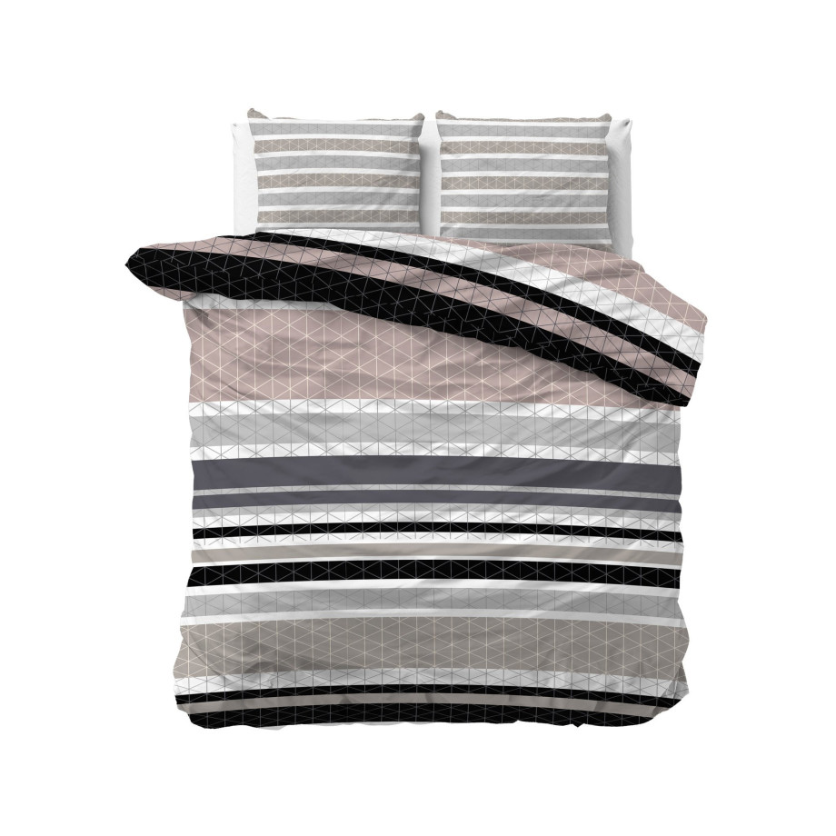 Dekbedovertrek Geo Stripe Dekbedovertrek - Lits-Jumeaux (240x220 cm) - Taupe & Grijs Polyester-katoen - Dessin: Patroon - Sleeptime Elegance - afbeelding 1