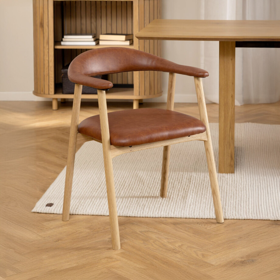 Bendt Eetkamerstoel 'Gerado' Eikenhout en PU leer, kleur Bruin afbeelding 1