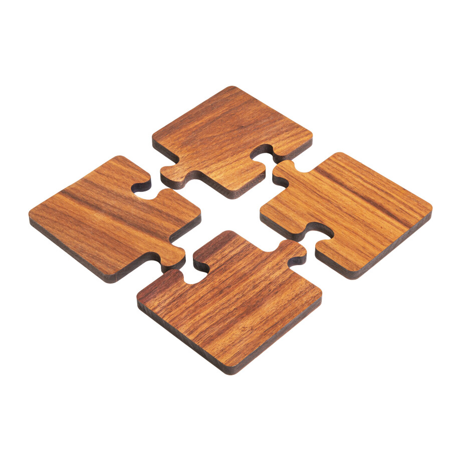 QUVIO Pannenonderzetters / Onderzetters glazen - Puzzel - Set van 4 - Hout afbeelding 1