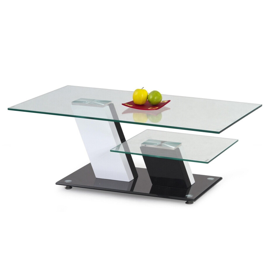 Glazen salontafel Savana 110 cm breed wit met zwart afbeelding 1