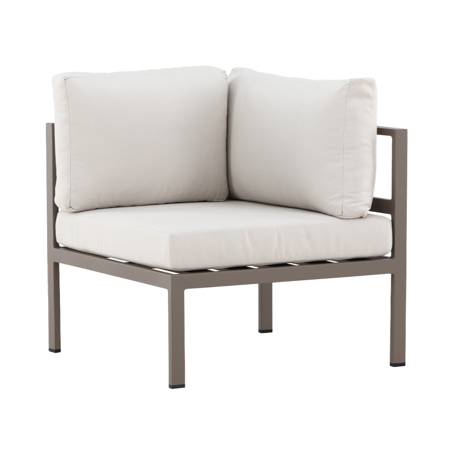Glen aluminium modulair tuin hoekelement taupe met beige zitkussens - 74 x 65 cm Glen aluminium modulair tuin hoekelement taupe met beige zitkussens - 74 x 65 cm afbeelding 1