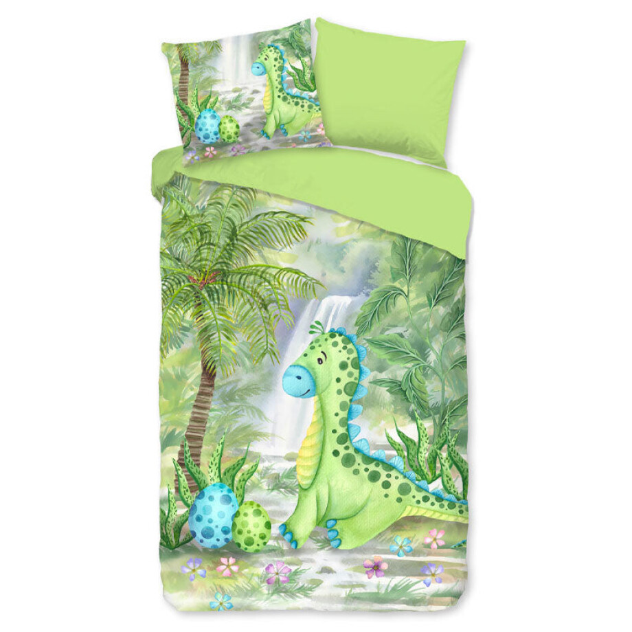Kinderdekbedovertrek Katoen - 140x200 Cm Groen & Meerkleurig - Dieren & Natuur & Bloemen - Good Morning - Dekbed-Discounter.nl afbeelding 1