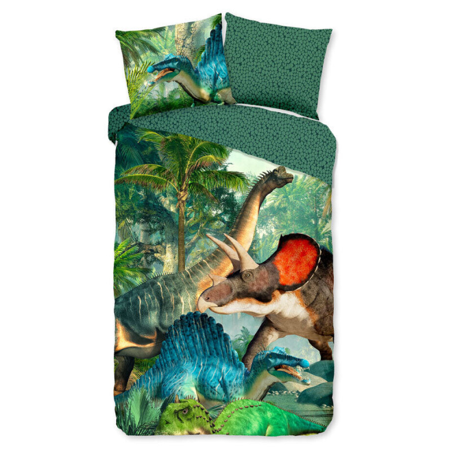 2e -50% | Kinderdekbedovertrek Katoen - 140x200 Cm Groen & Meerkleurig - Dieren & Natuur - Good Morning - Dekbed-Discounter.nl afbeelding 1