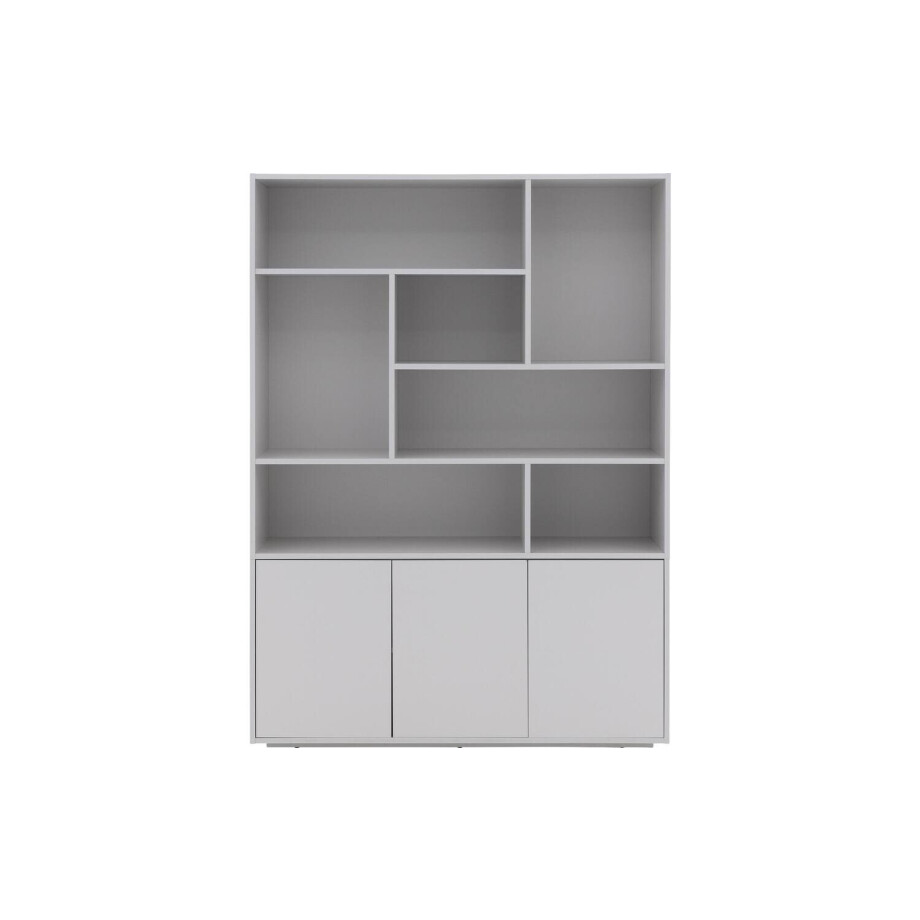 Goossens Basic Buffetkast Madrid, 3 dichte deuren 7 open vakken, grijs melamine, 139 x 191 x 45 cm, elegant chic Goossens Basic Buffetkast Madrid, 3 dichte deuren 7 open vakken, grijs melamine, 139 x 191 x 45 cm, elegant chic afbeelding 1