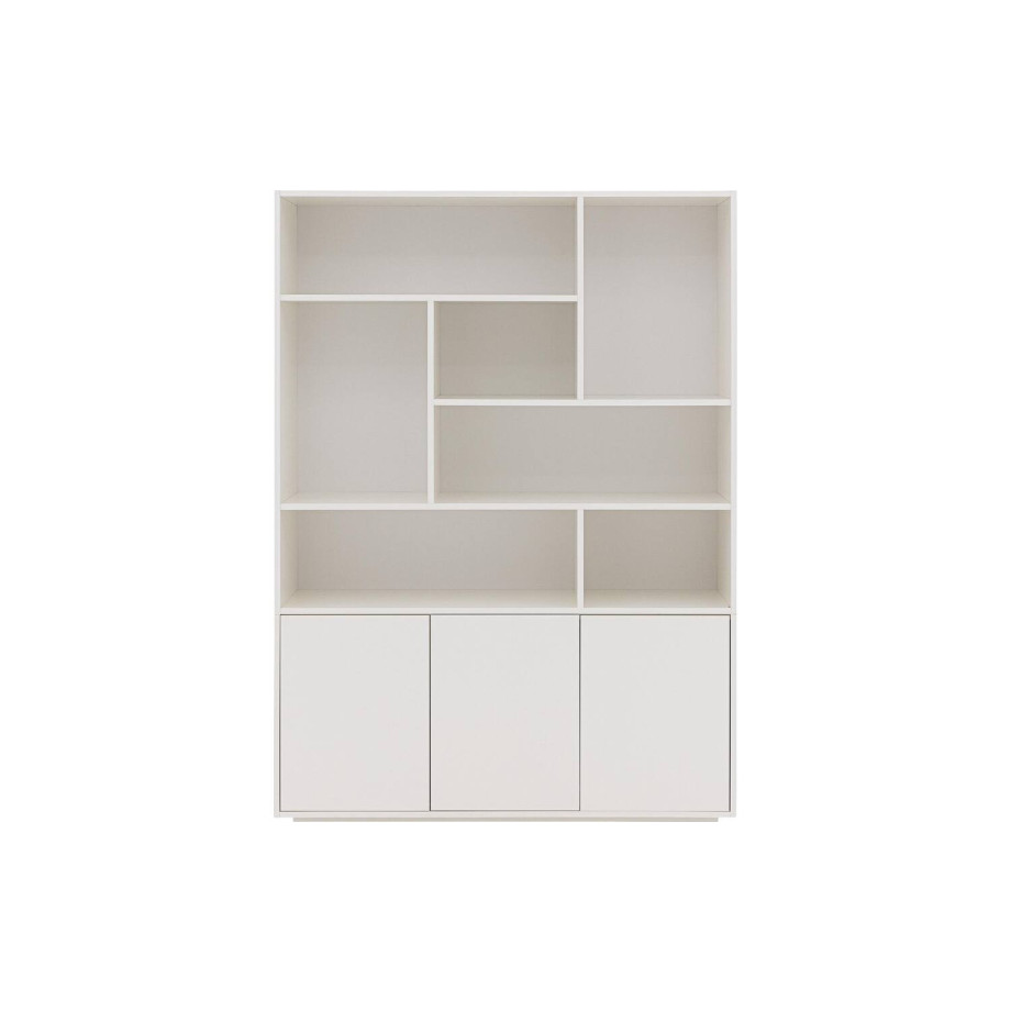 Goossens Basic Buffetkast Madrid, 3 dichte deuren 7 open vakken, wit melamine, 139 x 191 x 45 cm, elegant chic afbeelding 1