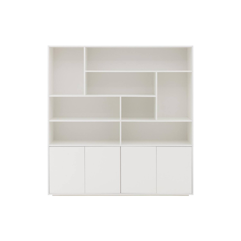 Goossens Basic Buffetkast Madrid, 4 dichte deuren 8 open vakken, wit melamine, 184 x 191 x 45 cm, elegant chic afbeelding 1