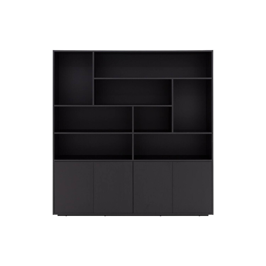 Goossens Basic Buffetkast Madrid, 4 dichte deuren 8 open vakken, zwart melamine, 184 x 191 x 45 cm, elegant chic Goossens Basic Buffetkast Madrid, 4 dichte deuren 8 open vakken, zwart melamine, 184 x 191 x 45 cm, elegant chic afbeelding 1