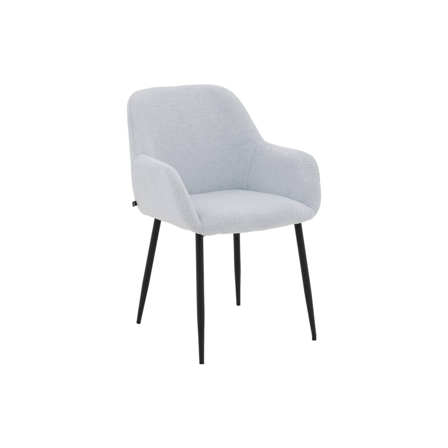 Goossens Basic Eetkamerstoel Anne blauw stof met armleuning, afbeelding 1