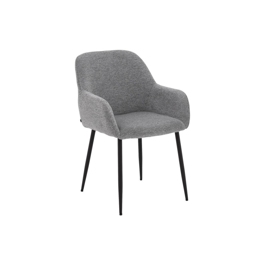 Goossens Basic Eetkamerstoel Anne grijs stof met armleuning, afbeelding 1
