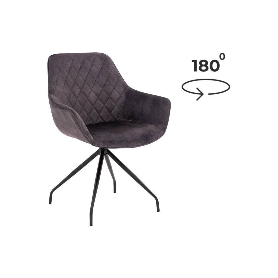 Goossens Basic Eetkamerstoel Ebi antraciet velvet stof graden draaibaar met return functie met armleuning, elegant chic Goossens Basic Eetkamerstoel Ebi antraciet velvet stof graden draaibaar met return functie met armleuning, elegant chic afbeelding 1