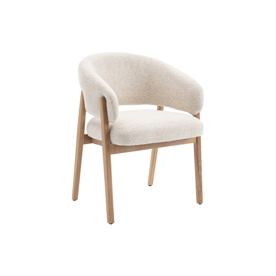 Goossens Eetkamerstoel Hayley met Massief Houten Frame beige stof met armleuning, afbeelding 1