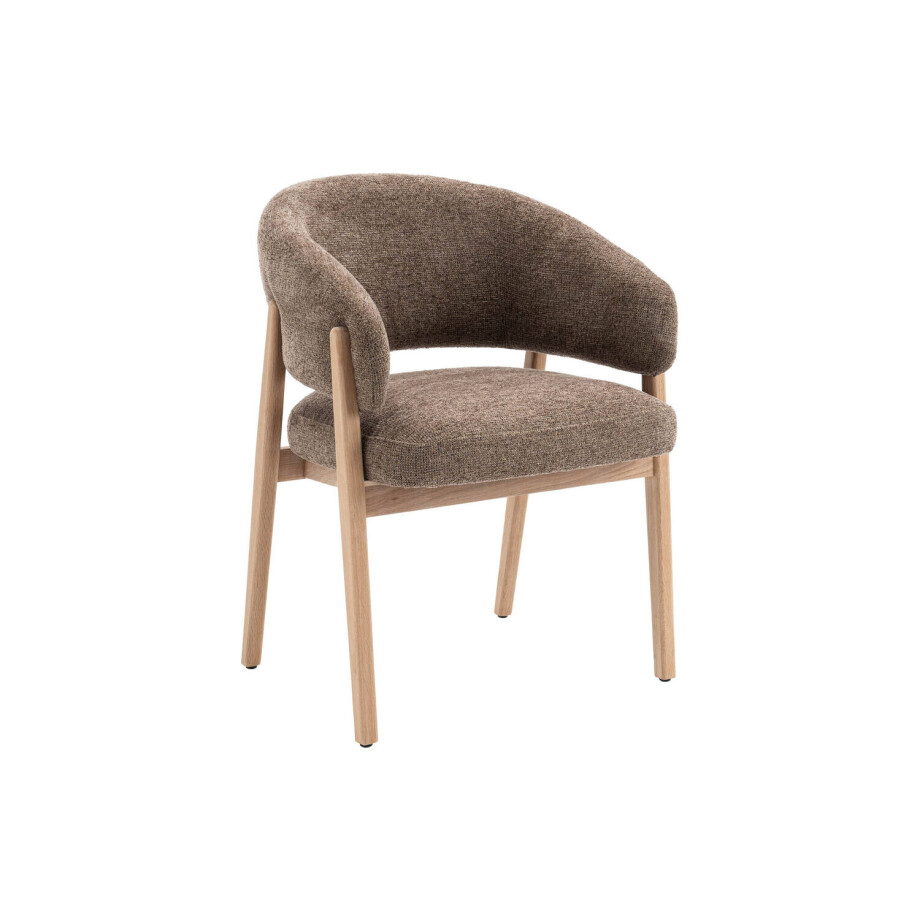 Goossens Eetkamerstoel Hayley met Massief Houten Frame bruin stof met armleuning, afbeelding 1