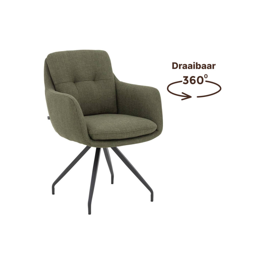Goossens Eetkamerstoel Mirthe groen stof graden draaibaar met armleuning, modern design Goossens Eetkamerstoel Mirthe groen stof graden draaibaar met armleuning, modern design afbeelding 1