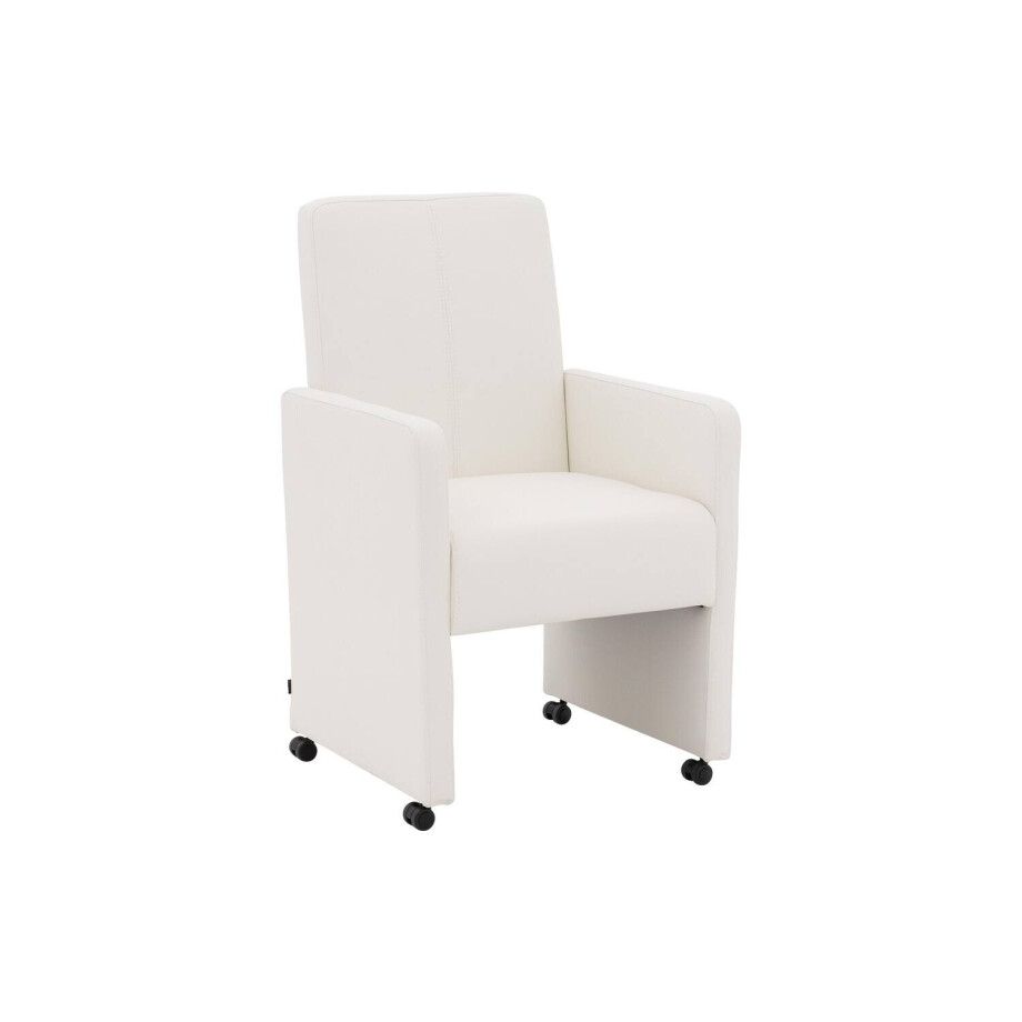 Goossens Eetkamerstoel Rivas wit kunstleer met armleuning en met wielen, modern design Goossens Eetkamerstoel Rivas wit kunstleer met armleuning en met wielen, modern design afbeelding 1