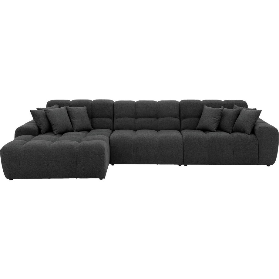 Goossens Excellent Bank Kubus - 30 X 30 Cm Stiksel antraciet, stof, 1,5-zits, modern design met chaise longue links afbeelding 1