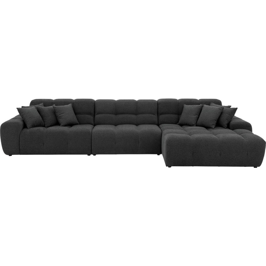 Goossens Excellent Bank Kubus - 30 X 30 Cm Stiksel antraciet, stof, 1,5-zits, modern design met chaise longue rechts afbeelding 1