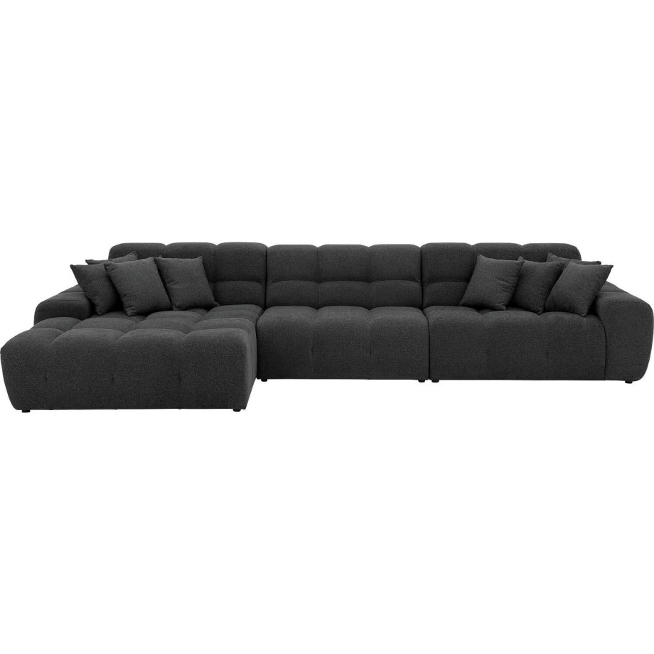 Goossens Excellent Bank Kubus - 30 X 30 Cm Stiksel antraciet, stof, 1,5-zits, modern design met chaise longue links afbeelding 1