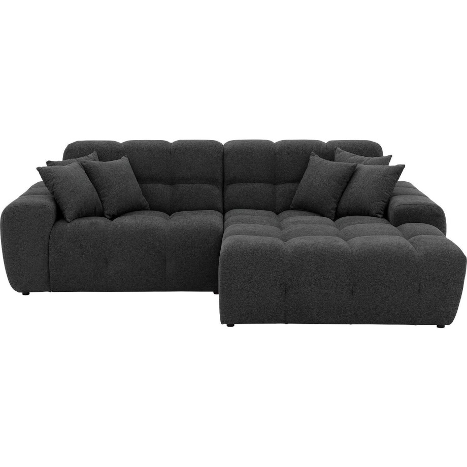 Goossens Excellent Bank Kubus - 30 X 30 Cm Stiksel antraciet, stof, 1,5-zits, modern design met chaise longue rechts afbeelding 1