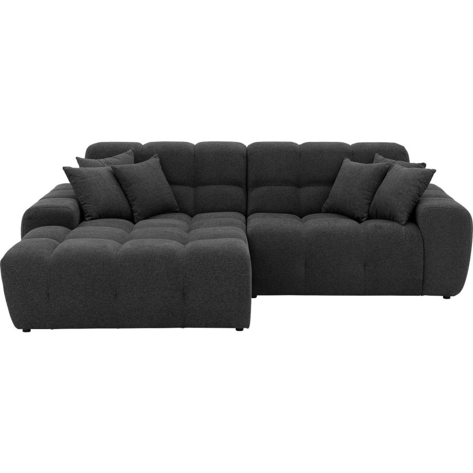 Goossens Excellent Bank Kubus - 30 X 30 Cm Stiksel antraciet, stof, 1,5-zits, modern design met chaise longue links afbeelding 1