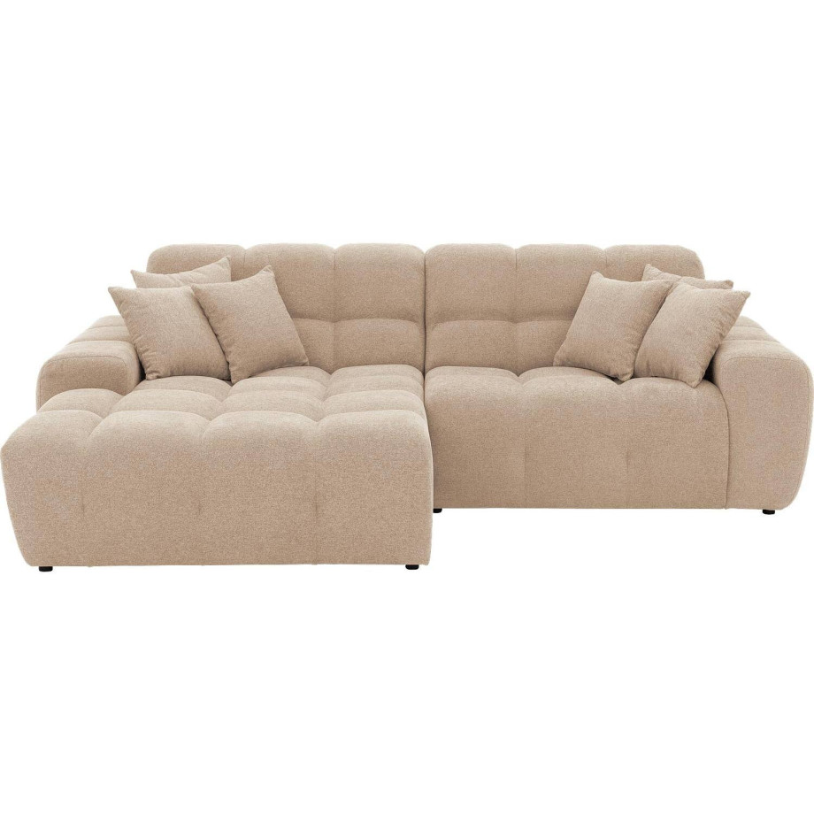 Goossens Excellent Bank Kubus - 30 X 30 Cm Stiksel bruin, stof, 1,5-zits, modern design met chaise longue links afbeelding 1