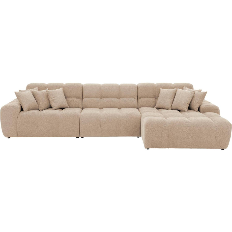 Goossens Excellent Bank Kubus - 30 X 30 Cm Stiksel bruin, stof, 1,5-zits, modern design met chaise longue rechts afbeelding 1