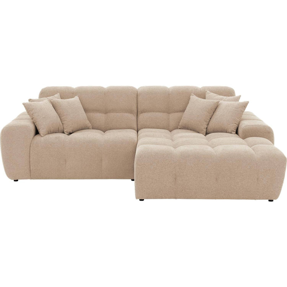 Goossens Excellent Bank Kubus - 30 X 30 Cm Stiksel bruin, stof, 1,5-zits, modern design met chaise longue rechts afbeelding 1