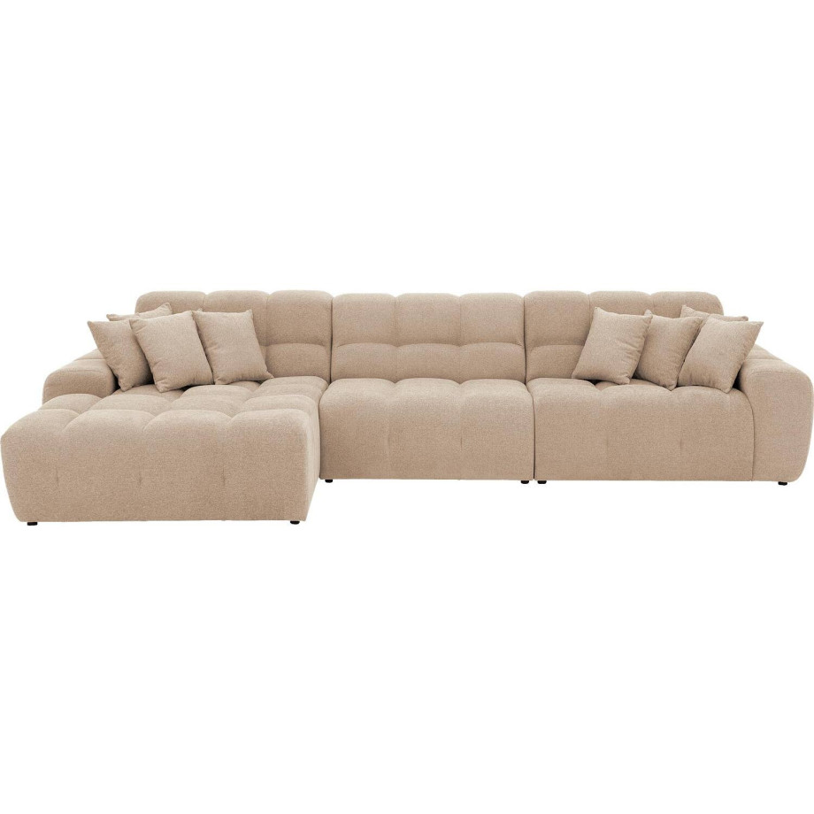 Goossens Excellent Bank Kubus - 30 X 30 Cm Stiksel bruin, stof, 1,5-zits, modern design met chaise longue links afbeelding 1