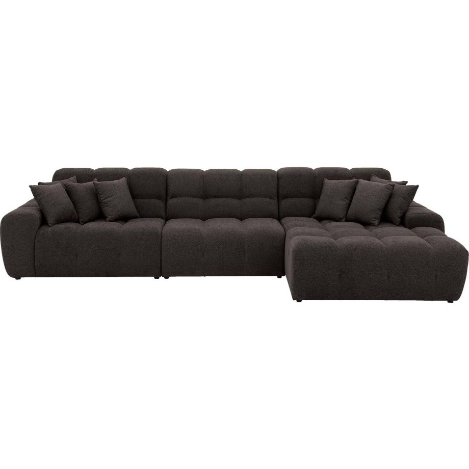 Goossens Excellent Bank Kubus - 30 X 30 Cm Stiksel donkerbruin, stof, 1,5-zits, modern design met chaise longue rechts afbeelding 1