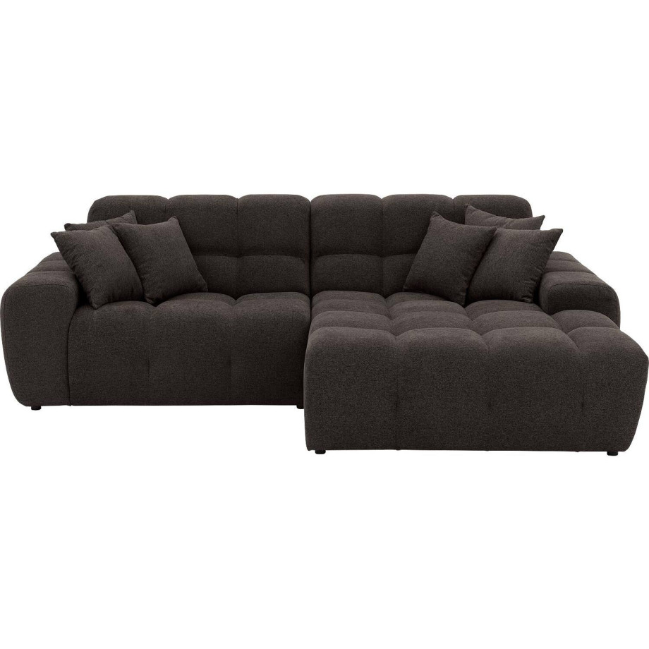 Goossens Excellent Bank Kubus - 30 X 30 Cm Stiksel donkerbruin, stof, 1,5-zits, modern design met chaise longue rechts afbeelding 1