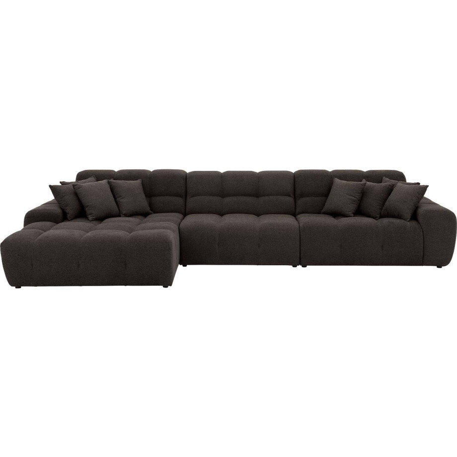 Goossens Excellent Bank Kubus - 30 X 30 Cm Stiksel donkerbruin, stof, 1,5-zits, modern design met chaise longue links afbeelding 1